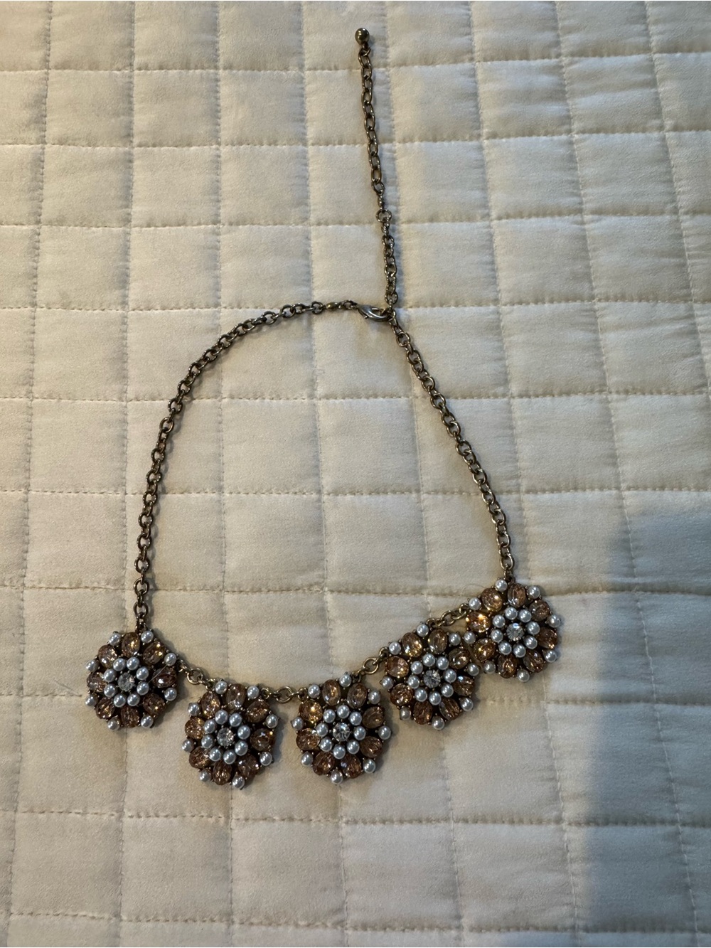 Vintage-Inspired Floral Cluster Necklace in Gold and Champagne